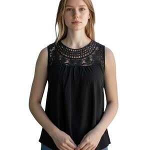 August Silk Linen Sleeveless Top Black Womens Size Medium
